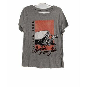 Elton John Bennie & The Jets Mens Light Gray T-Shirt Graphic Print Size XL